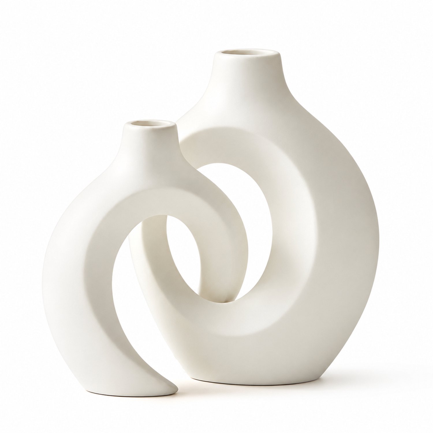 Witte 3D-geprinte decoratieve vaas met open ringvorm - modern woonaccessoire voor woonkamer en kantoor