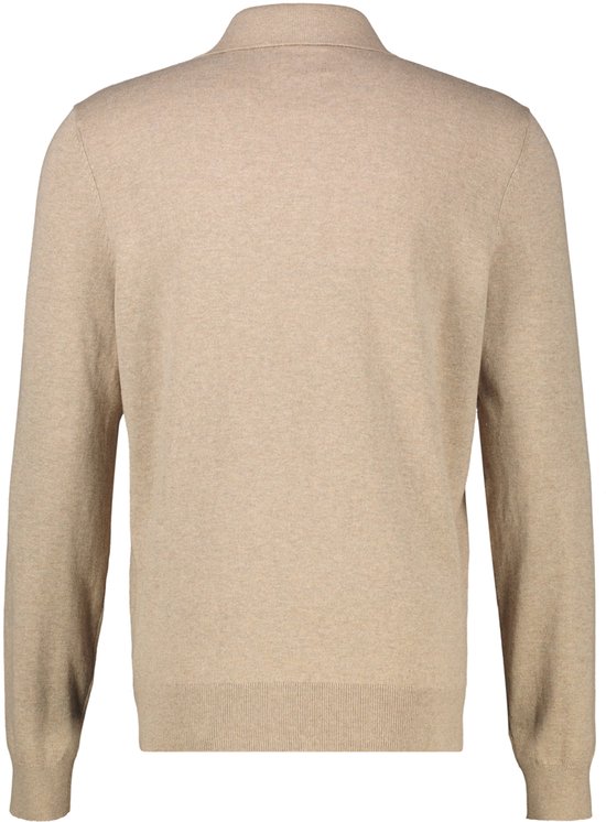 Achterkant van een effen beige Lerros polotrui met lange mouwen en een gebreide boord.