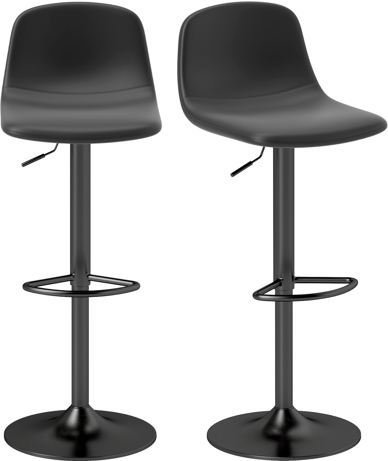 Lunpog Set van 2 Barkrukken – Verstelbare Hoogte – 360° Draaibaar – Met Voetsteun – Kunstleren Bekleding – Stalen Frame – Zwart