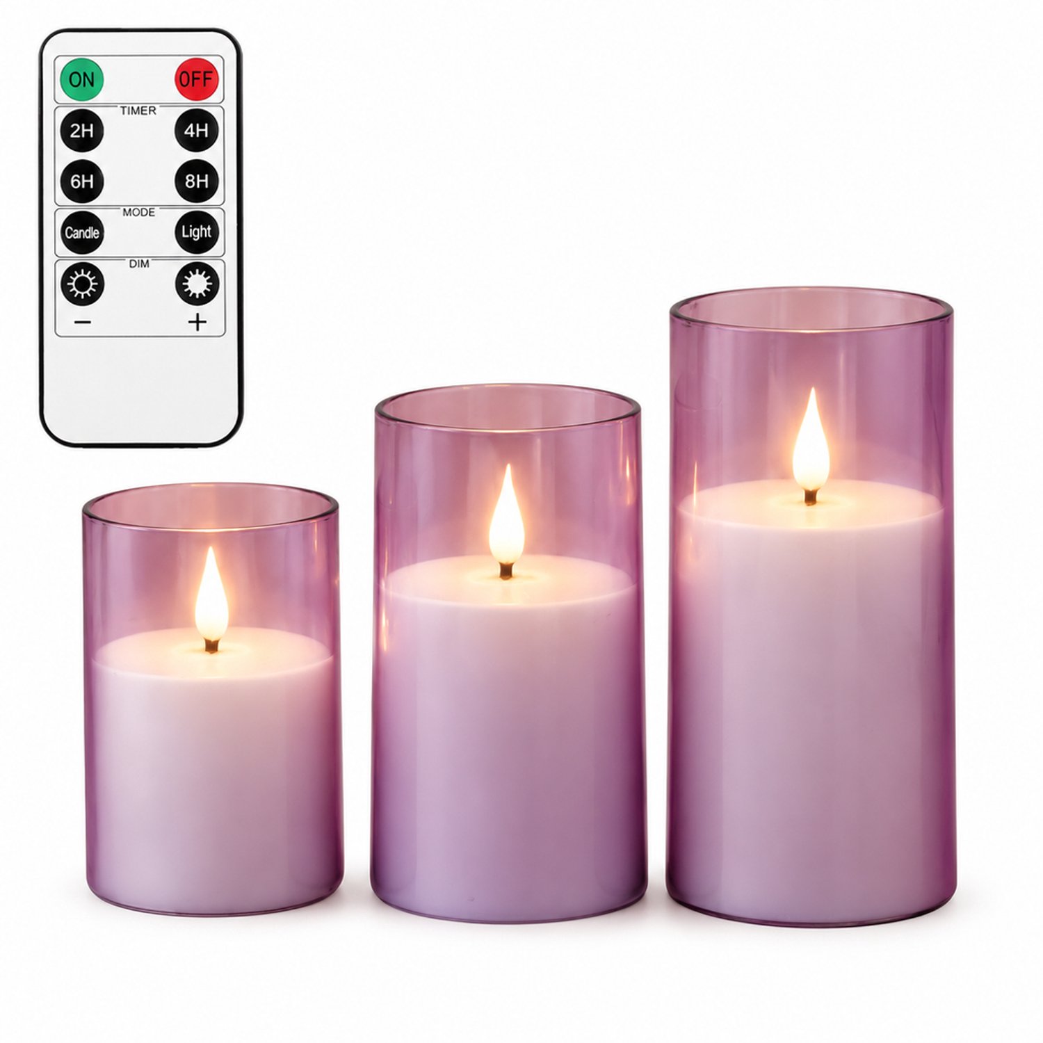 SWGOTA led kaarsen, 3 stuks per doos, paars, met druppelvormige ledtop en afstandsbediening, voor bruiloften en verjaardagen