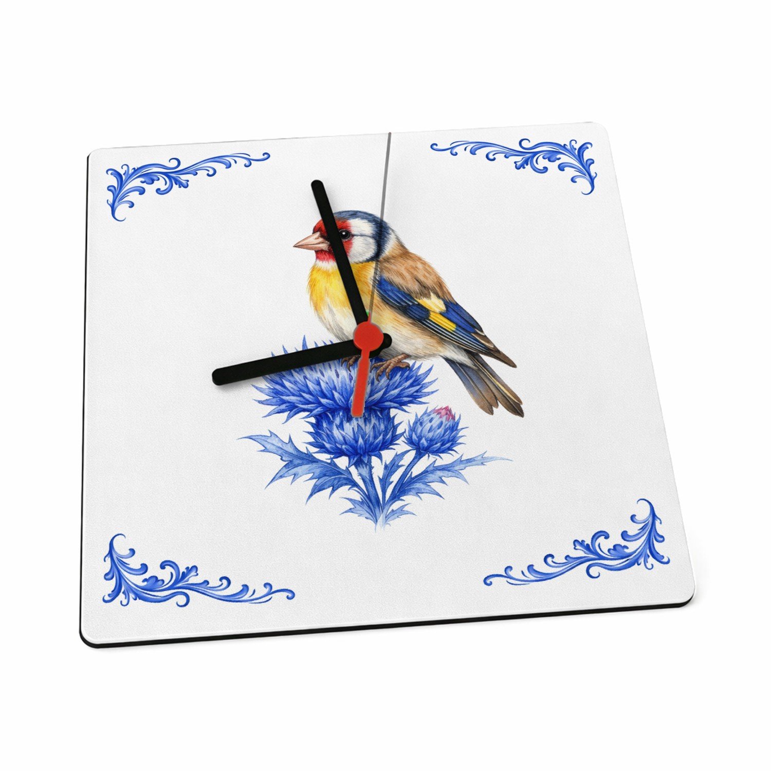 Mr Cadeautjes Klok 19 x 19 - design Klassieke botanische vogelprint met een andere tuinvogel en | cadeau Wit