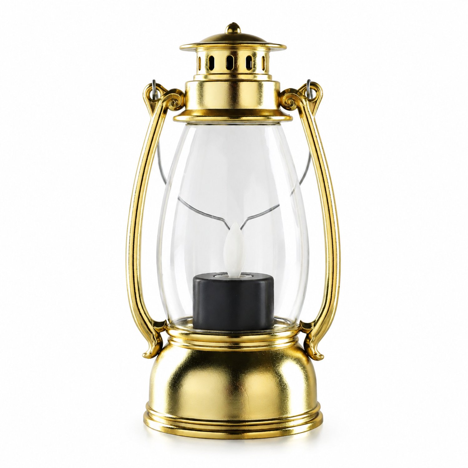 SWGOTA Elektronische kaarsen: decoratieve retro lantaarn, goudkleurige schommelvariant, groot model van 18,4 x 8,5 cm