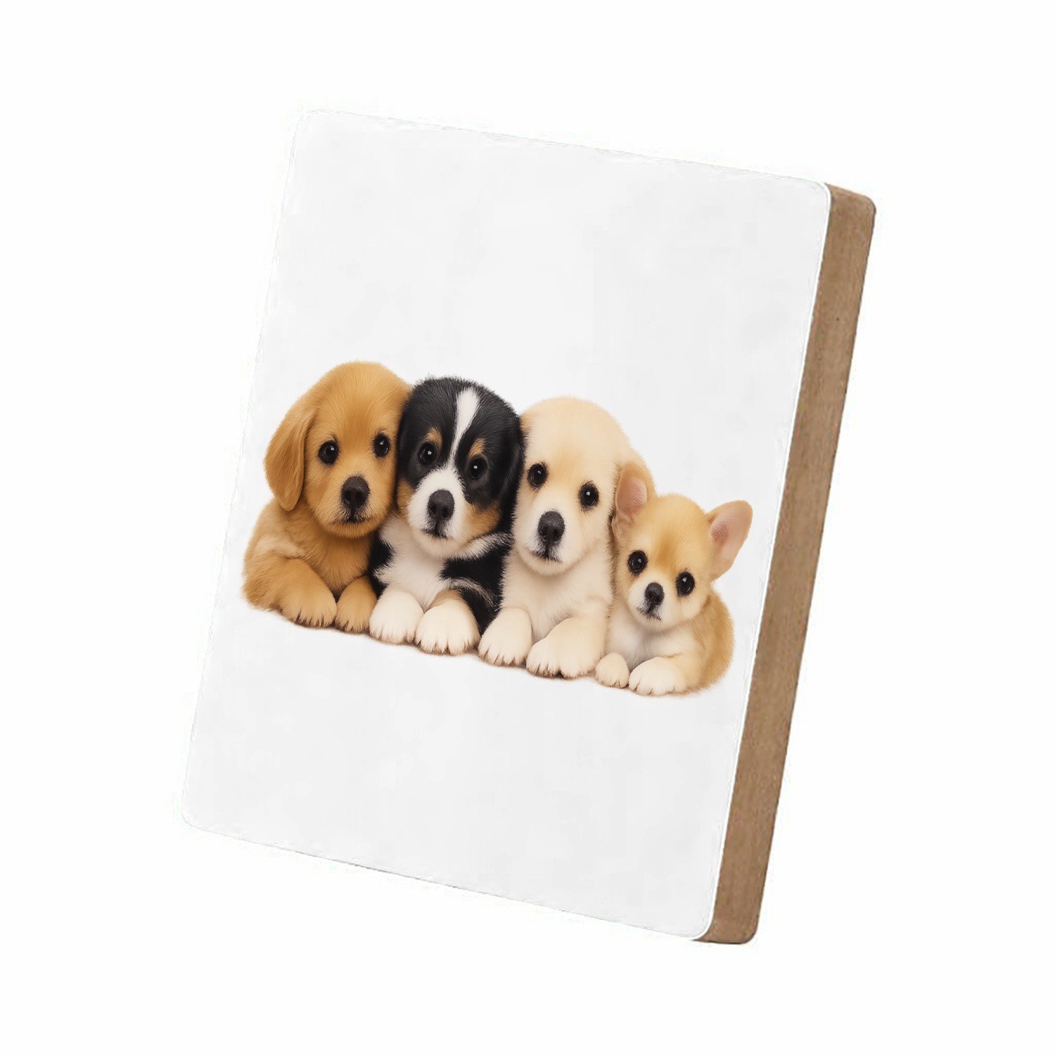 Mr Cadeautjes MDF staande fotolijst 15,2 x 15,2 - design Een vrolijke, zachte dierenprint met een compacte groep jong | cadeau Wit