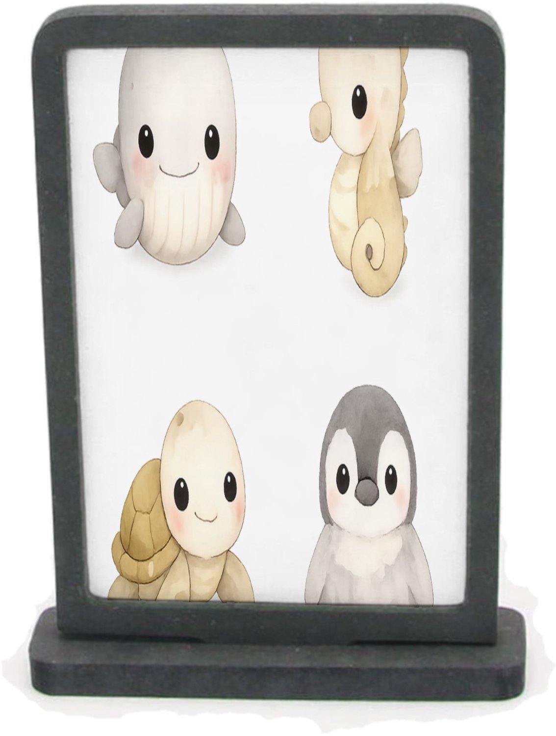 Mr Cadeautjes Houten fotolijst rechthoek met MDF inleg - design Pastel zeedierenportretten met minimalistische witte ruimte | cadeau
