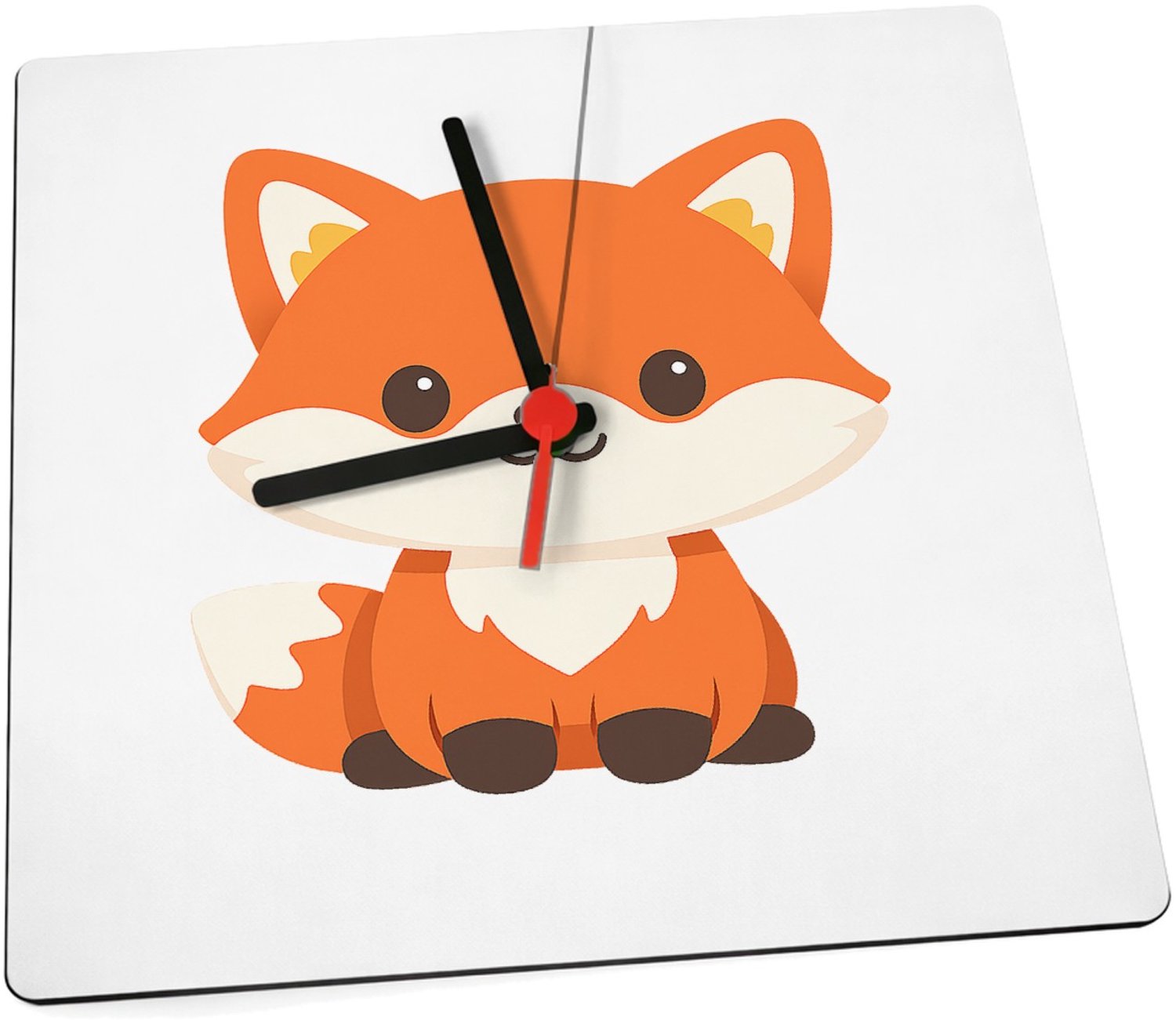 Mr Cadeautjes Klok 19 x 19 - design Een vriendelijke vos met een grote kop en een gestileerd lic | cadeau Wit