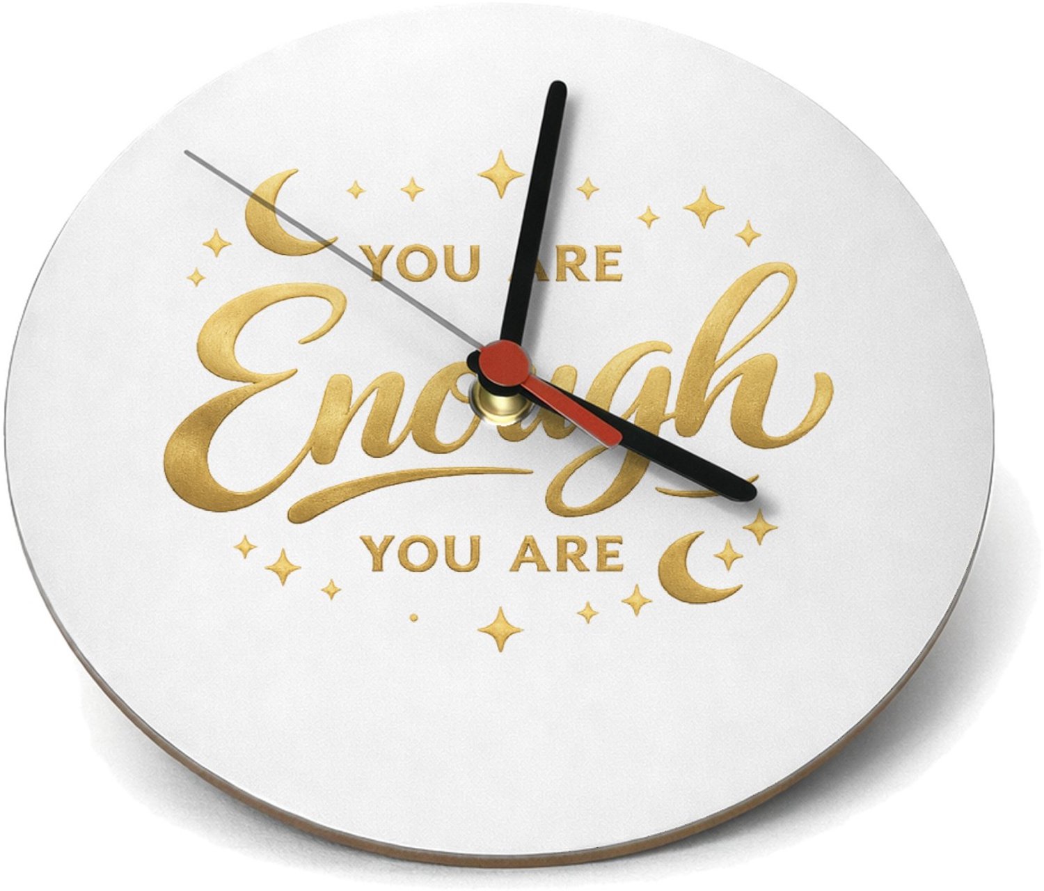 Mr Cadeautjes Klok rond Ø 19 - design Minimalistische affirmatie met sterren en zachte glansaccent | cadeau Wit