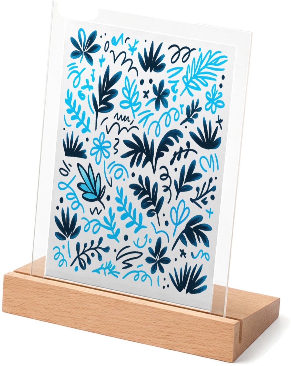 Mr Cadeautjes Glasframe met vaste tekst - design Neonlijn-patroon met botanische vormen op zwart | cadeau Wit