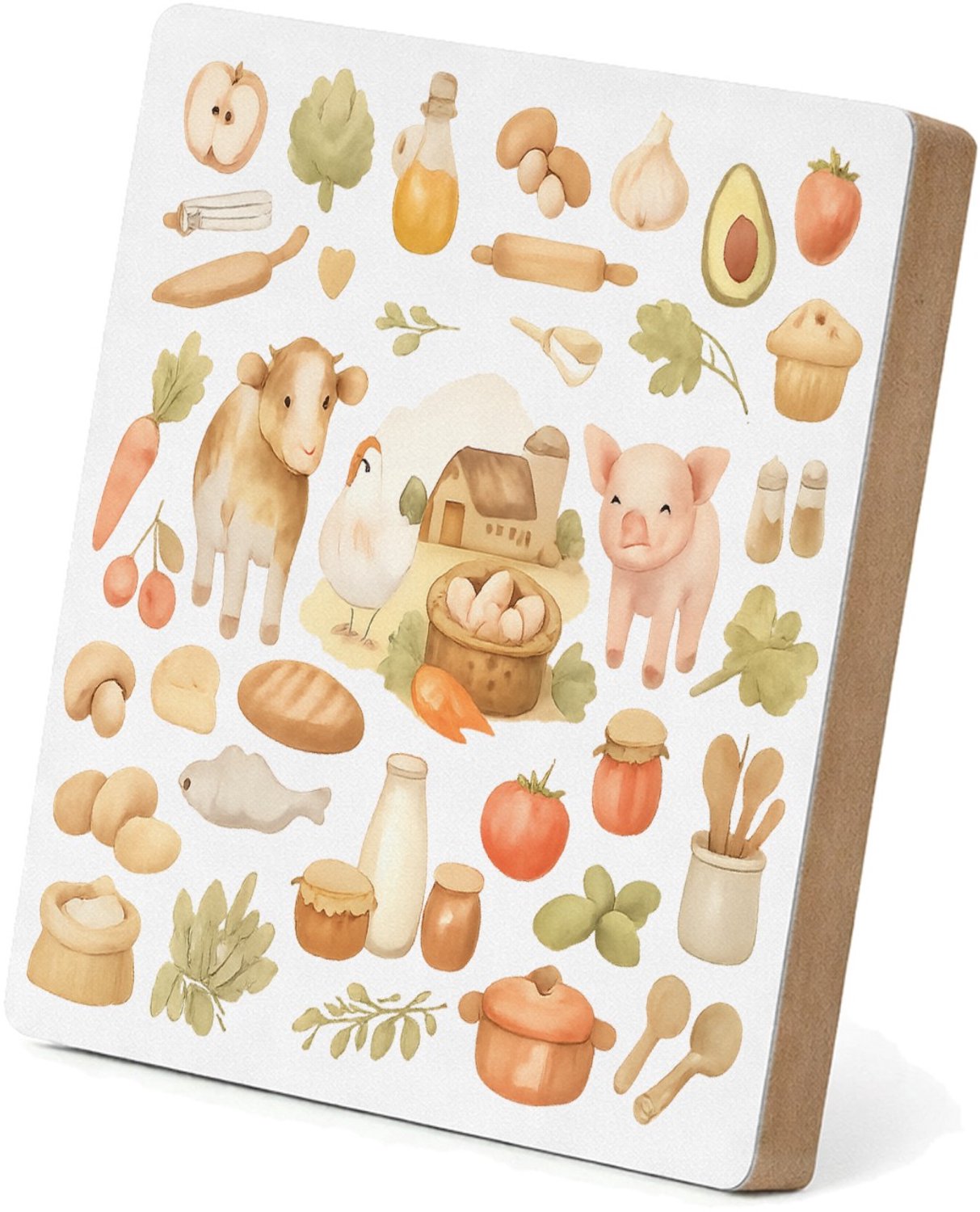 Mr Cadeautjes MDF staande fotolijst 15,2 x 15,2 - design Keukenalfabet met fruit, groenten en bakgerei | cadeau Wit
