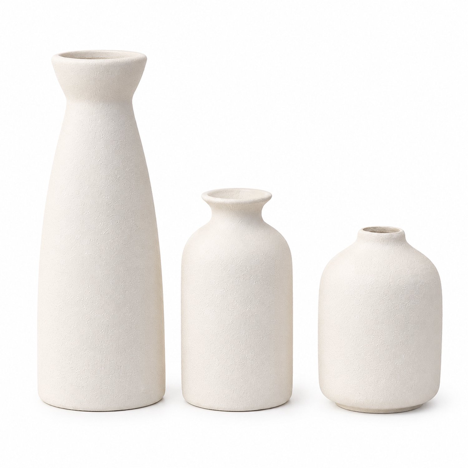 SWGOTA Keramische vazenset van 3 - Matwit - Hoogtes 22, 12,5 en 9,5 cm - Decoratieve vazen voor kunstbloemen