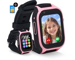 MuffyMouse GPS Horloge Kind incl. Simkaart – Smartwatch Kinderen 4G – Kinder Smartwatch met GPS – GPS Tracker Kind – Belfunctie, Videobellen, SOS & WhatsApp – 2GB+16GB – Roze