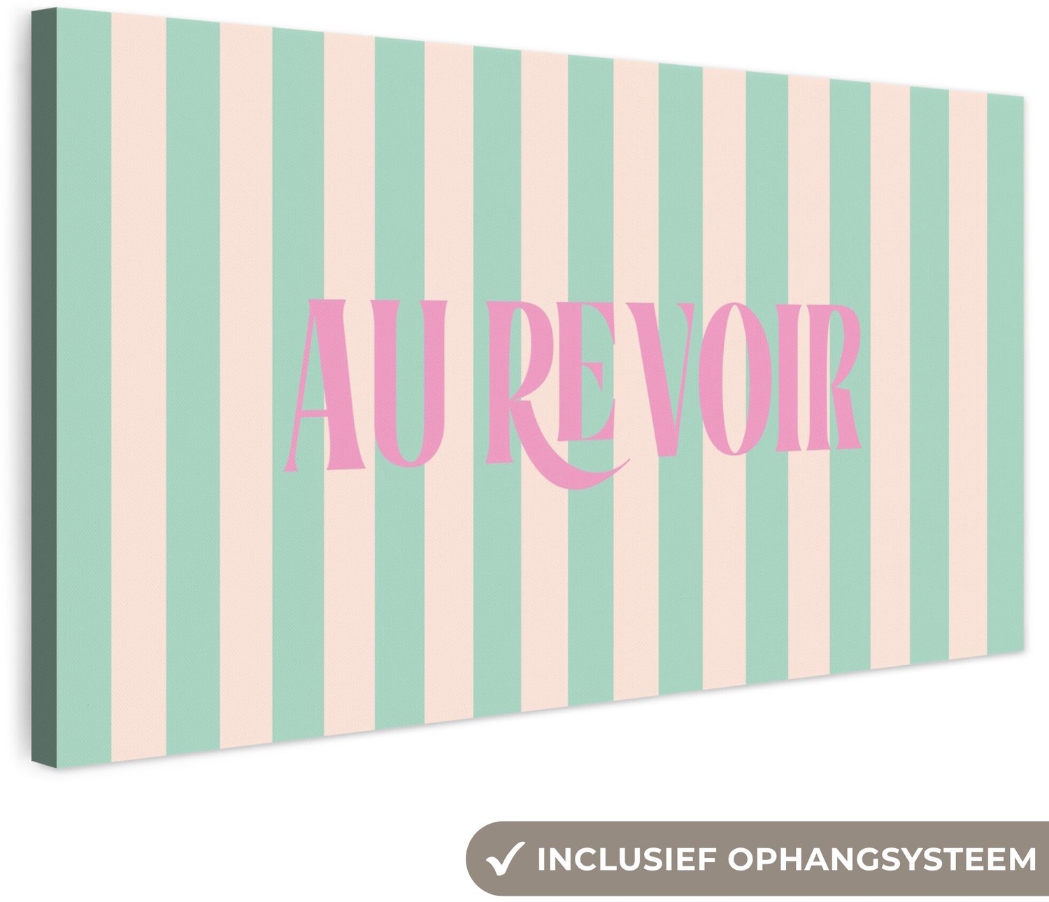 Canvas schilderij 200x100 cm - Exclusieve wanddecoratie Roze - Groen - Strepen - Au revoir - Muurdecoratie woonkamer - Slaapkamer decoratie - Kamer accessoires - Schilderijen op canvas groot XXL
