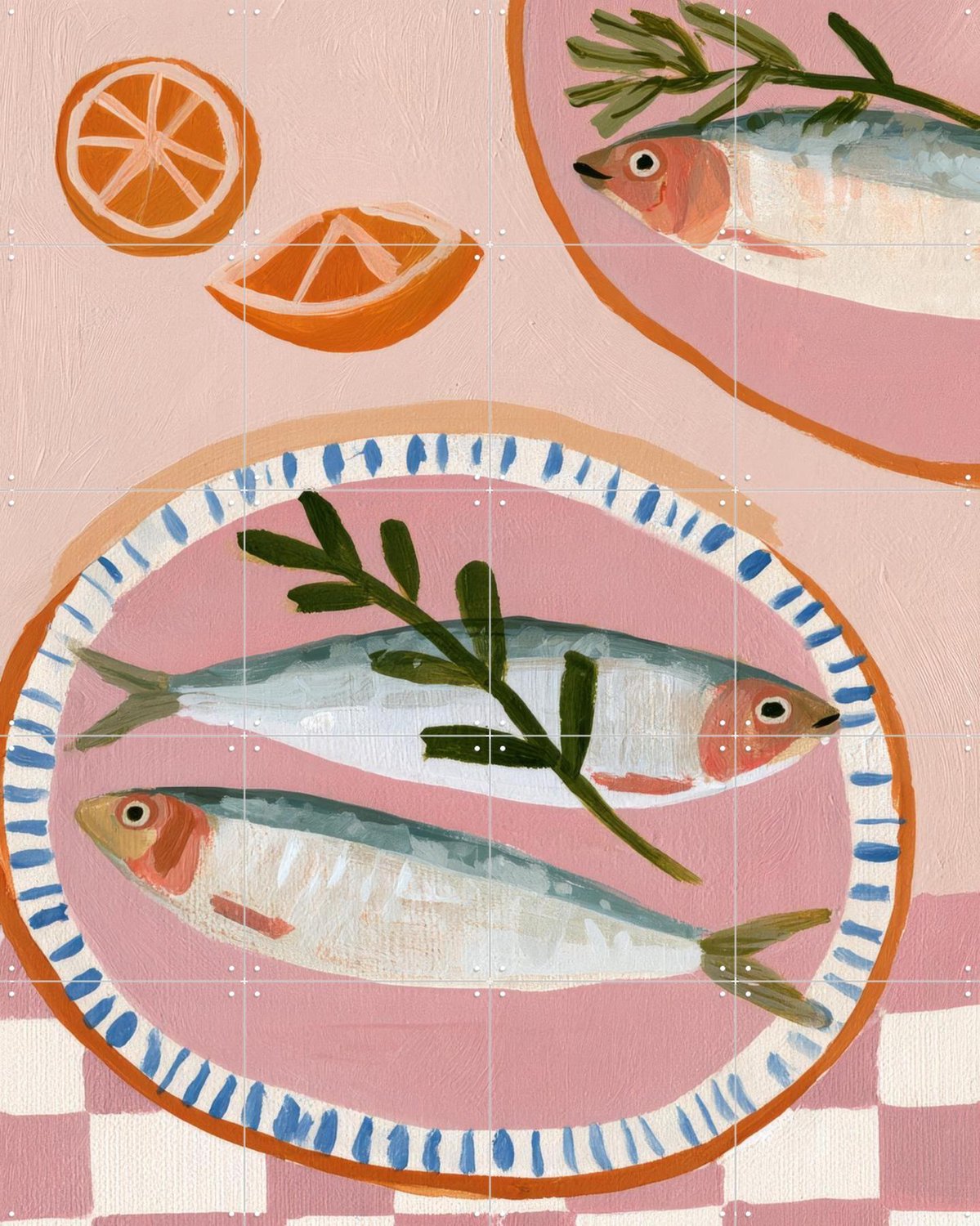 IXXI Sardines, Atelier Pommeline - 80 x 100 cm - Grote wanddecoratie en posters - Naturalisme, Modern, Kleurrijk, Fantasierijk, Eetkamer, Keuken Roze