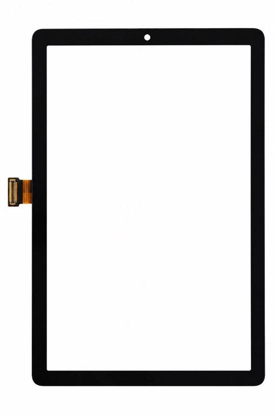 Voorkant van een zwart tablet-digitizerglas met witte rand en een aansluitkabel aan de zijkant.