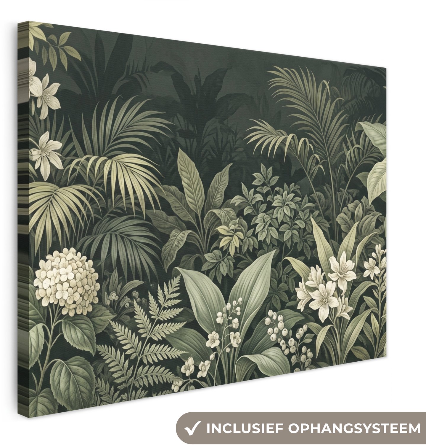 Canvas schilderij 100x70 cm - Exclusieve wanddecoratie Jungle - Bladeren - Botanisch - Groen - Muurdecoratie woonkamer - Slaapkamer decoratie - Kamer accessoires - Schilderijen op canvas