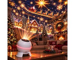Kerstprojector - Kerst Laser Projectielamp - 360° Draaibaar & USB Aangedreven - Plug & Play Sfeerverlichting - Witte LED Nachtlamp voor Slaapkamer, Woonkamer, Plafond & Feestdecoratie