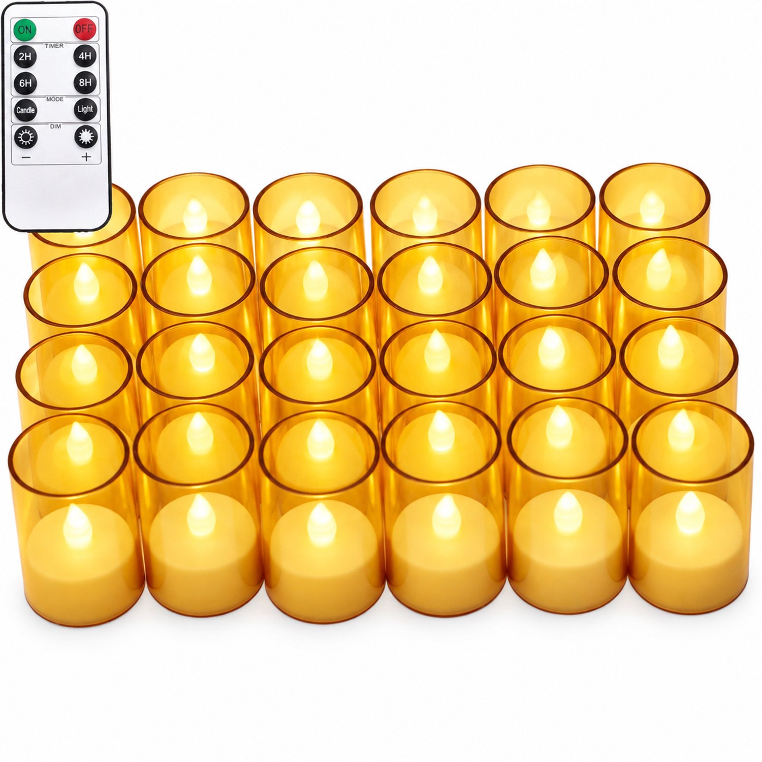 SWGOTA led kaarsen, 24 gouden theelichtjes in bekervorm per doos, met afstandsbediening en 1 knoopcel voor de afstandsbediening, voor bruiloftsdecoratie