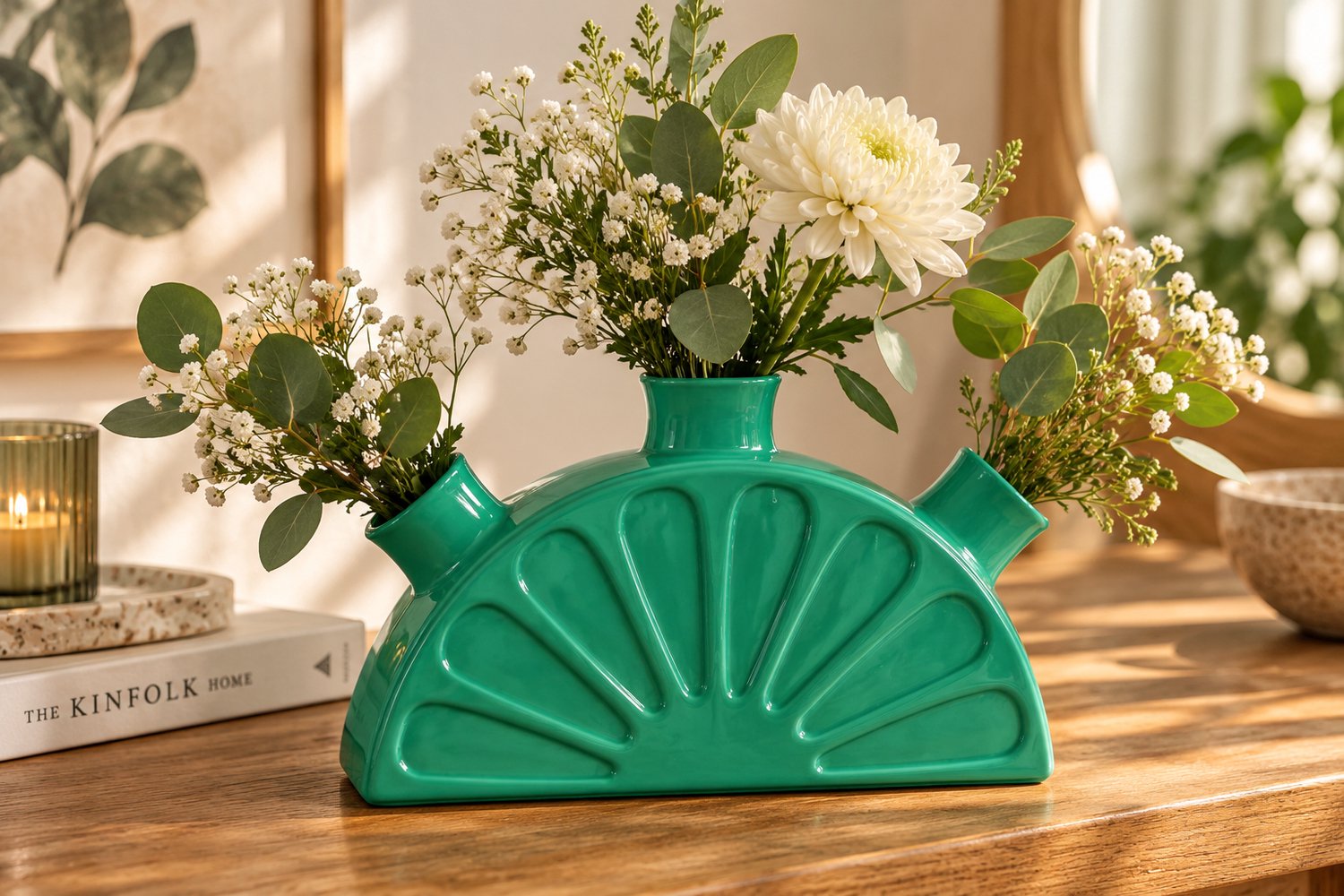 Ideas 4 Seasons Tulpenvaas - vaas - groen - meloen - vensterbankvaas - handmade - H18 x Br28 x diep 6 cm