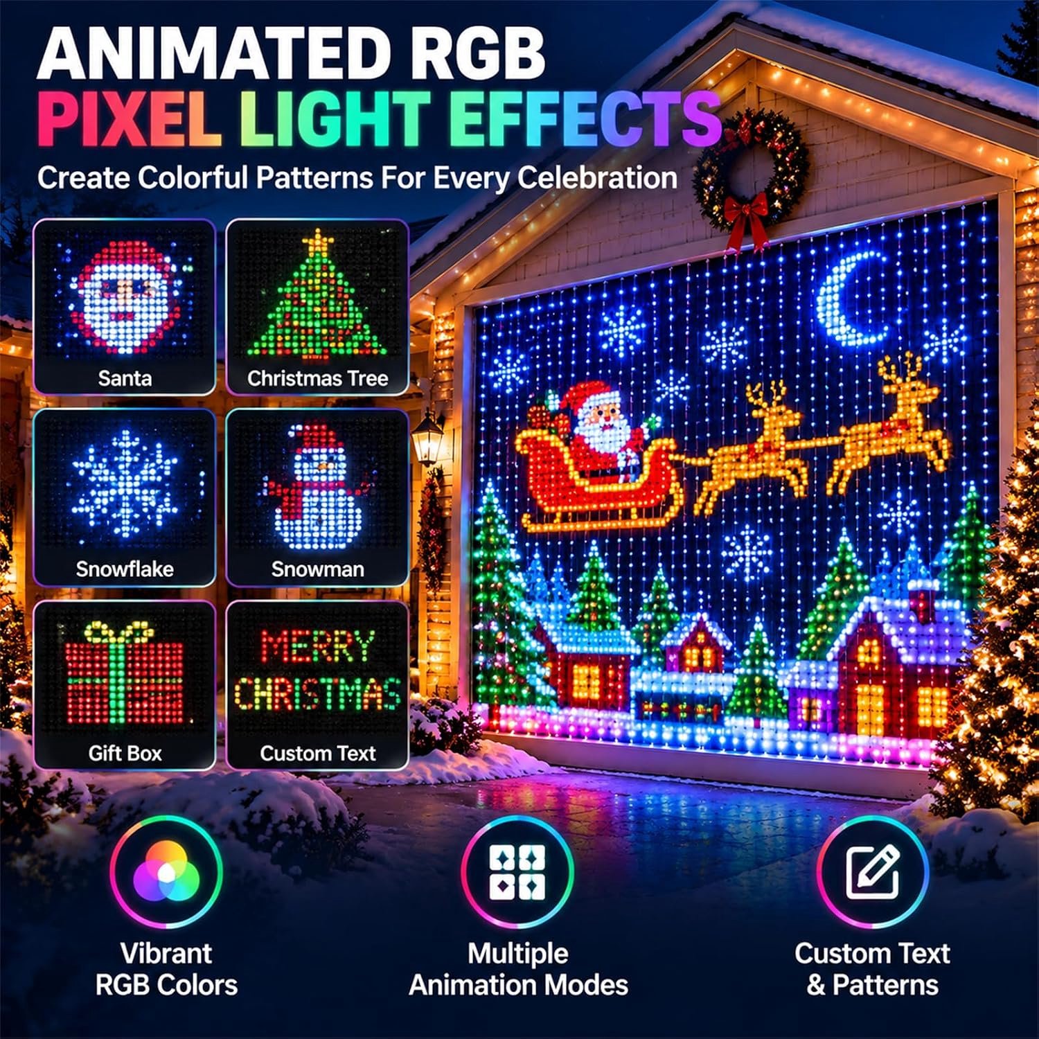 Kerst Slimme LED Lichtgordijn - App-Bediening en Afstandsbediening - Dimbaar, Muziekgestuurd & DIY Patronen - 400 RGB LED -1M×1M - Kerstversiering - Raamverlichting - Voor Kerst, Gordijnen, Buitenmuren – foto 3