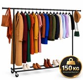 Lumeva XXL Stevig Kledingrek op Wielen – Verrijdbaar Garderoberek Uitschuifbaar 160-200 cm – 150 kg Draagvermogen – Zwart Metaal