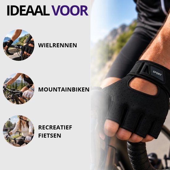 Fietshandschoenen - Wielrenhandschoenen - Mountainbike Handschoenen - Schokdempende Padding - Antislip - Unisex - Maat S - Zwart