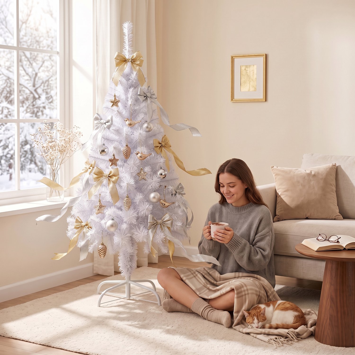 Kerstboom – 180cm Kunstkerstboom – Wit PVC – met Standaard – foto 6