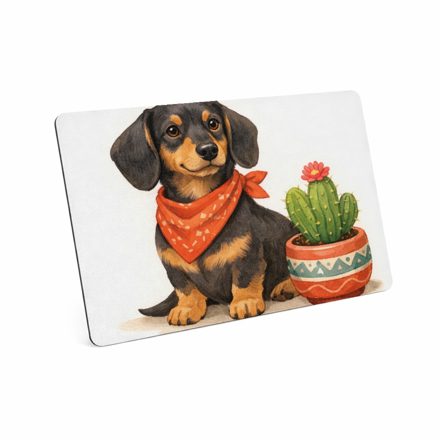 Mr Cadeautjes MDF magnetische fotolijst 28 x 19 - design Een eigenwijze teckel met een bandana, naast een kleine cact | cadeau Wit