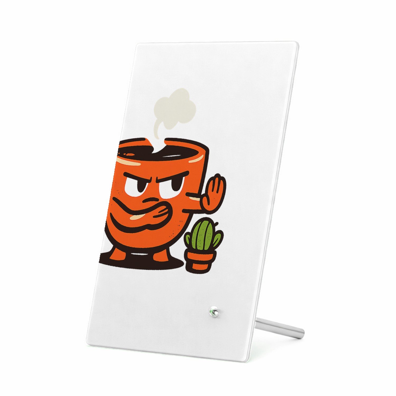 Mr Cadeautjes Glasframe 11 x 16 - design Een eigenwijze theekop met een kleine dampwolk en strakke st | cadeau Wit