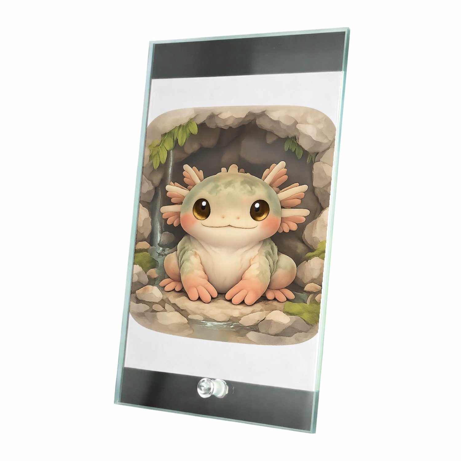 Mr Cadeautjes Glasframe 15 x 23 - design Een compact, schattig portret van een mini-forest creature i | cadeau Wit