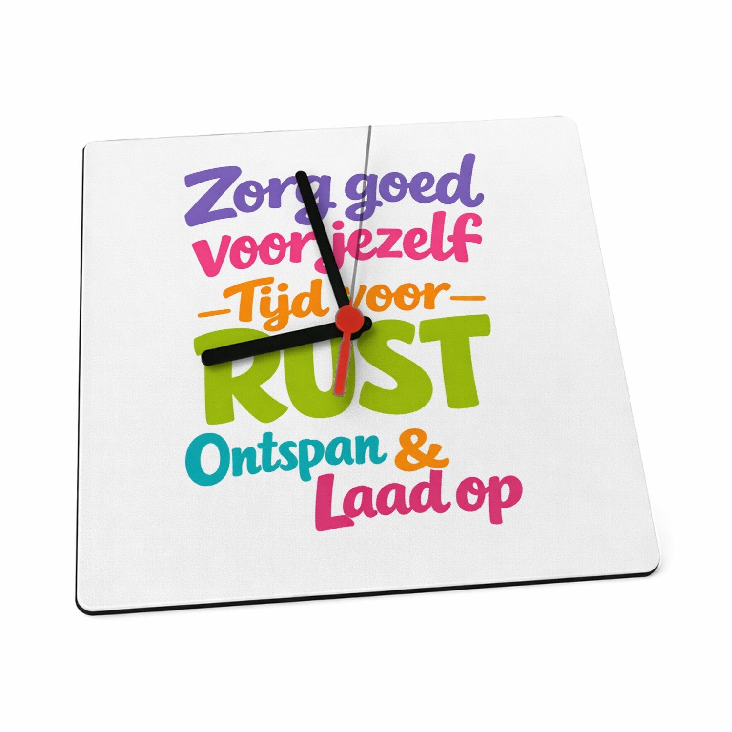 Mr Cadeautjes Klok 19 x 19 - design Een opbeurende typografische compositie voor een dagelijkse | cadeau Wit