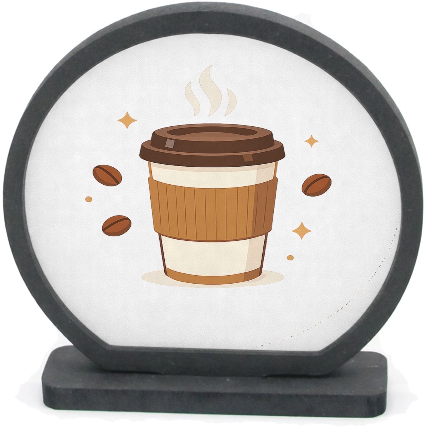 Mr Cadeautjes Houten fotolijst rond met MDF inleg - design Een compacte typografische koffieposter met één centrale ill | cadeau Wit