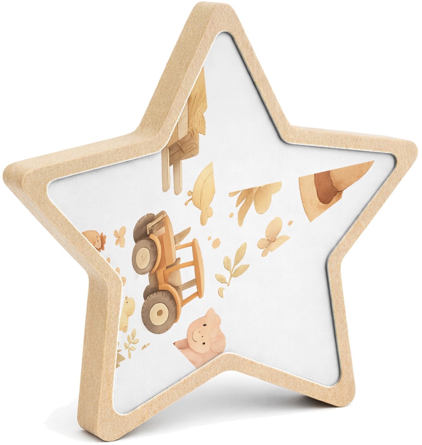 Mr Cadeautjes MDF fotolijst ster 14 x 13,5 - design Bosalfabet met dieren en planten in een zachte aquarelstijl | cadeau Wit