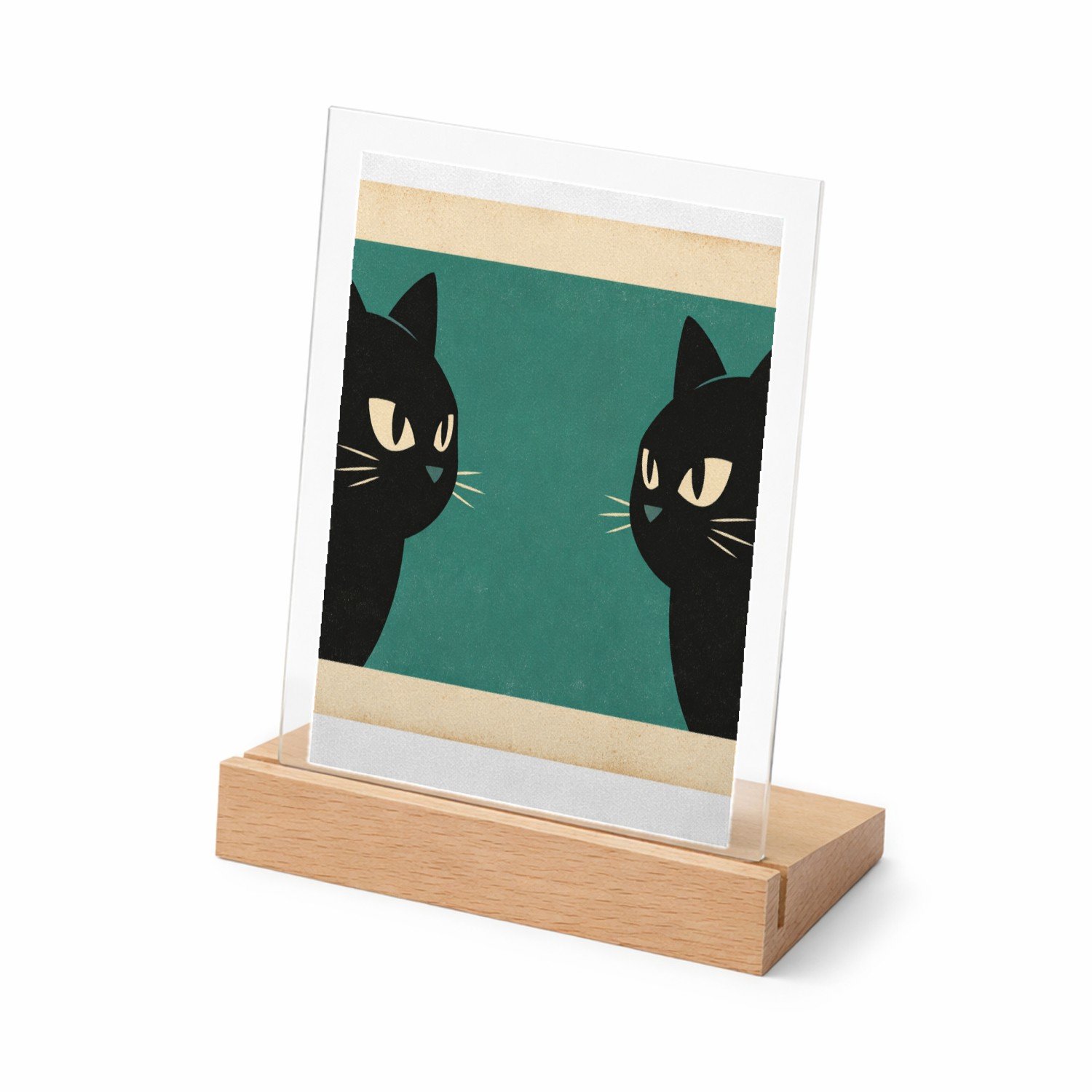 Mr Cadeautjes Glasframe met vaste tekst - design Een minimalistische dierencompositie met twee opvallende oge | cadeau Wit