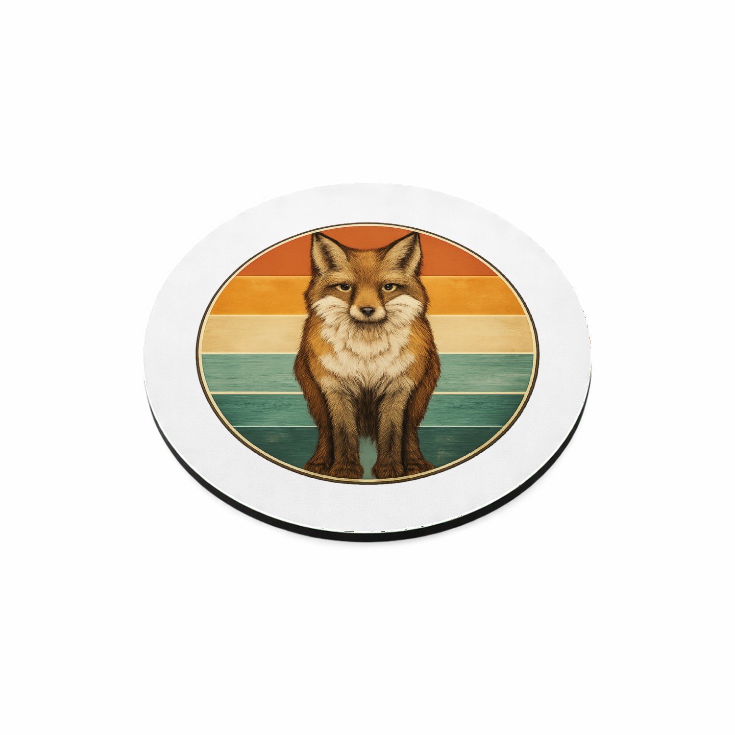 Mr Cadeautjes MDF magnetische fotolijst rond Ø 9,5 - design Een frontale bergkat in een ronde badge met horizontale kleu | cadeau Wit
