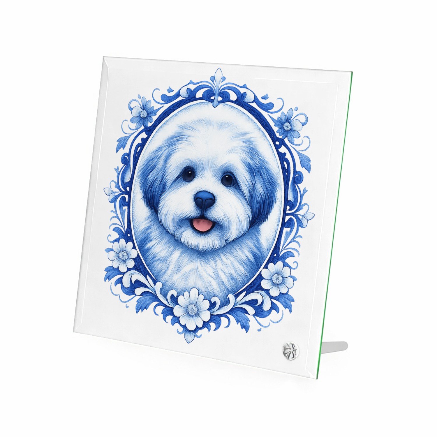Mr Cadeautjes Glasframe 20 x 20 - design Een frontaal kattenportret met een elegante botanische omlij | cadeau Wit