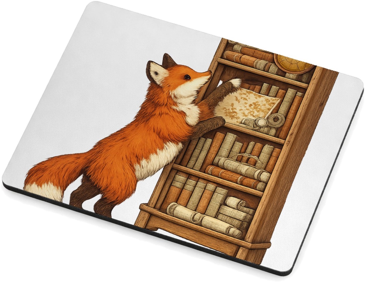 Mr Cadeautjes MDF magnetische fotolijst 9 x 7 - design Een nieuwsgierige vos die tussen stapels oude kaarten en boe | cadeau Wit