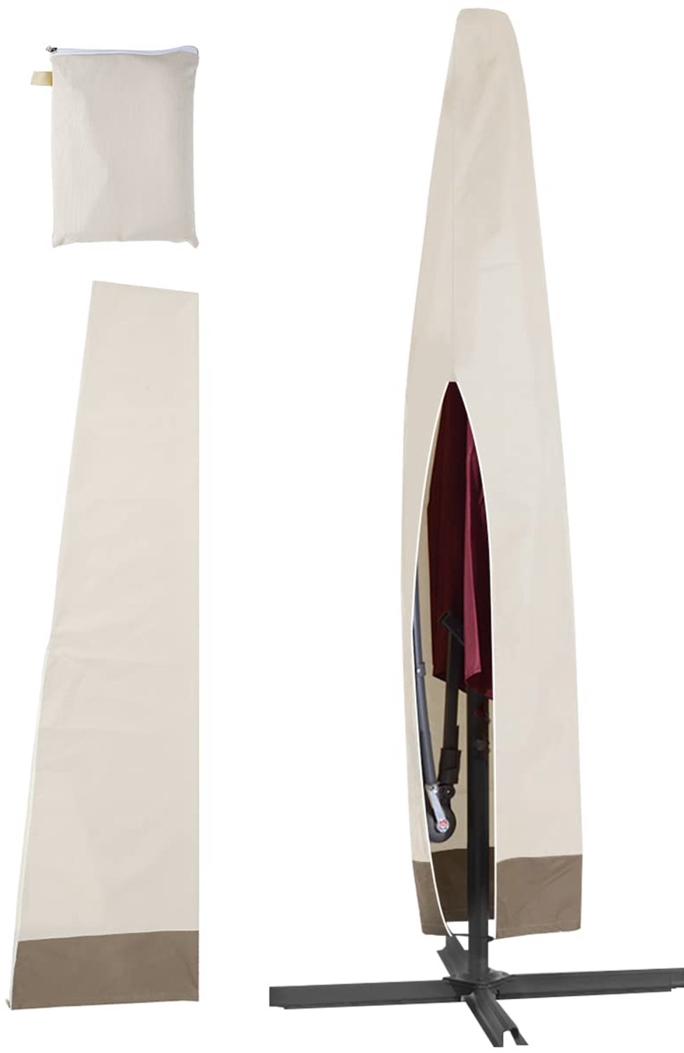 Famanu Beschermhoes voor zweefparasol van 600D Oxford-stof, waterdicht, winddicht en UV-bescherming, met ritssluiting, 200 x 55 x 60 cm, voor optimale bescherming wit