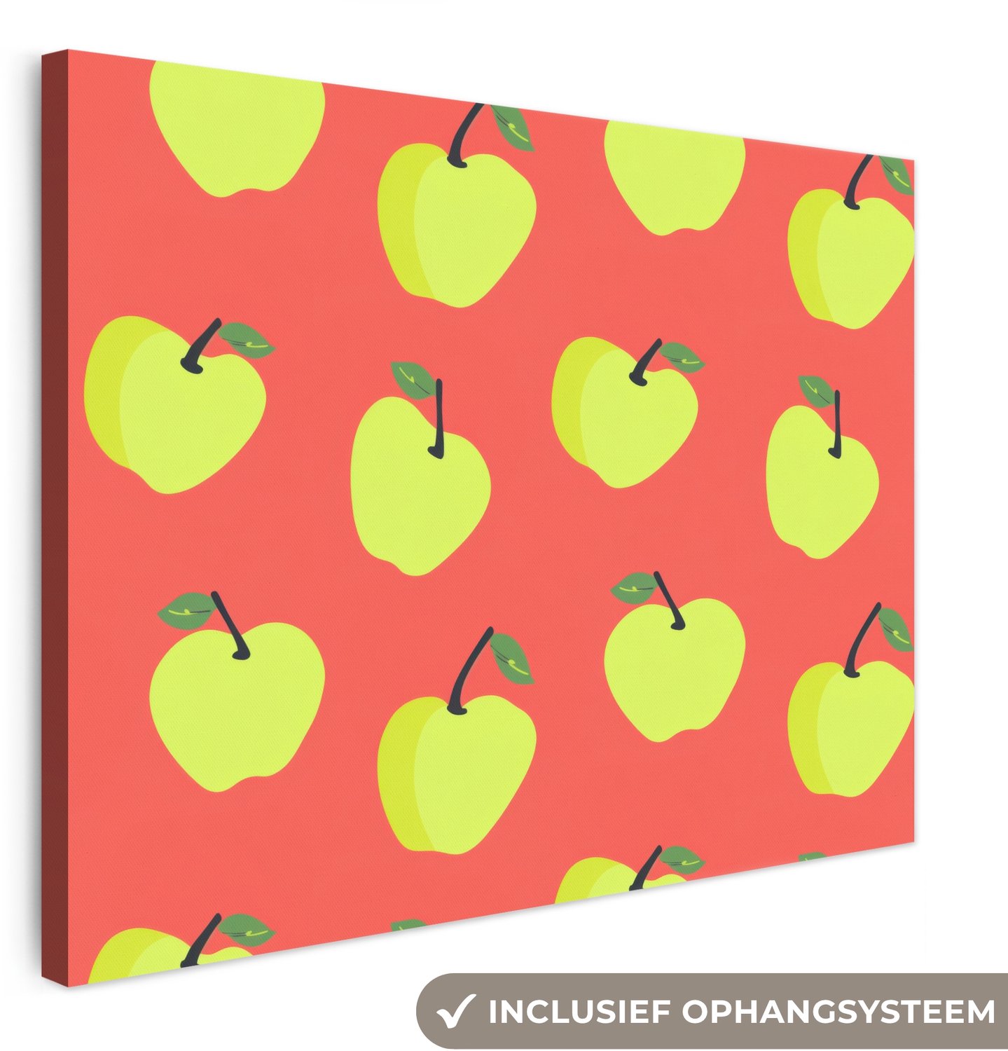 Canvas schilderij 100x70 cm - Exclusieve wanddecoratie Appels - Modern - Groen - Muurdecoratie woonkamer - Slaapkamer decoratie - Kamer accessoires - Schilderijen op canvas