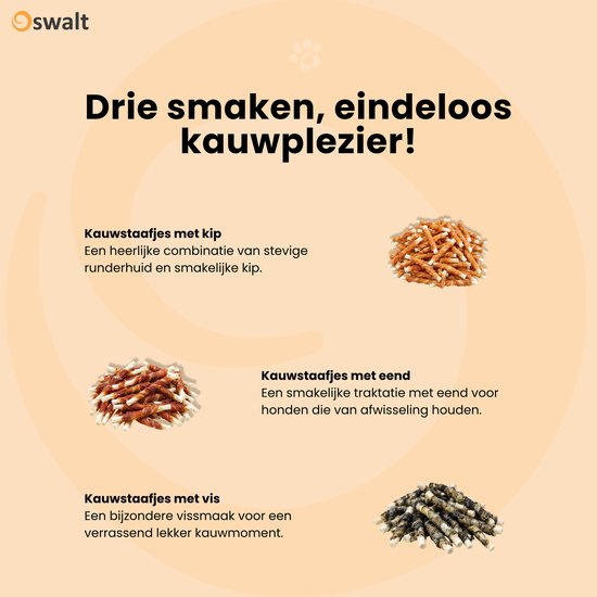 Oswalt Kauwstaafjes Met Eend - Gedraaide sticks met Eend - 100 Stuks - 12,5cm - Hondensnack