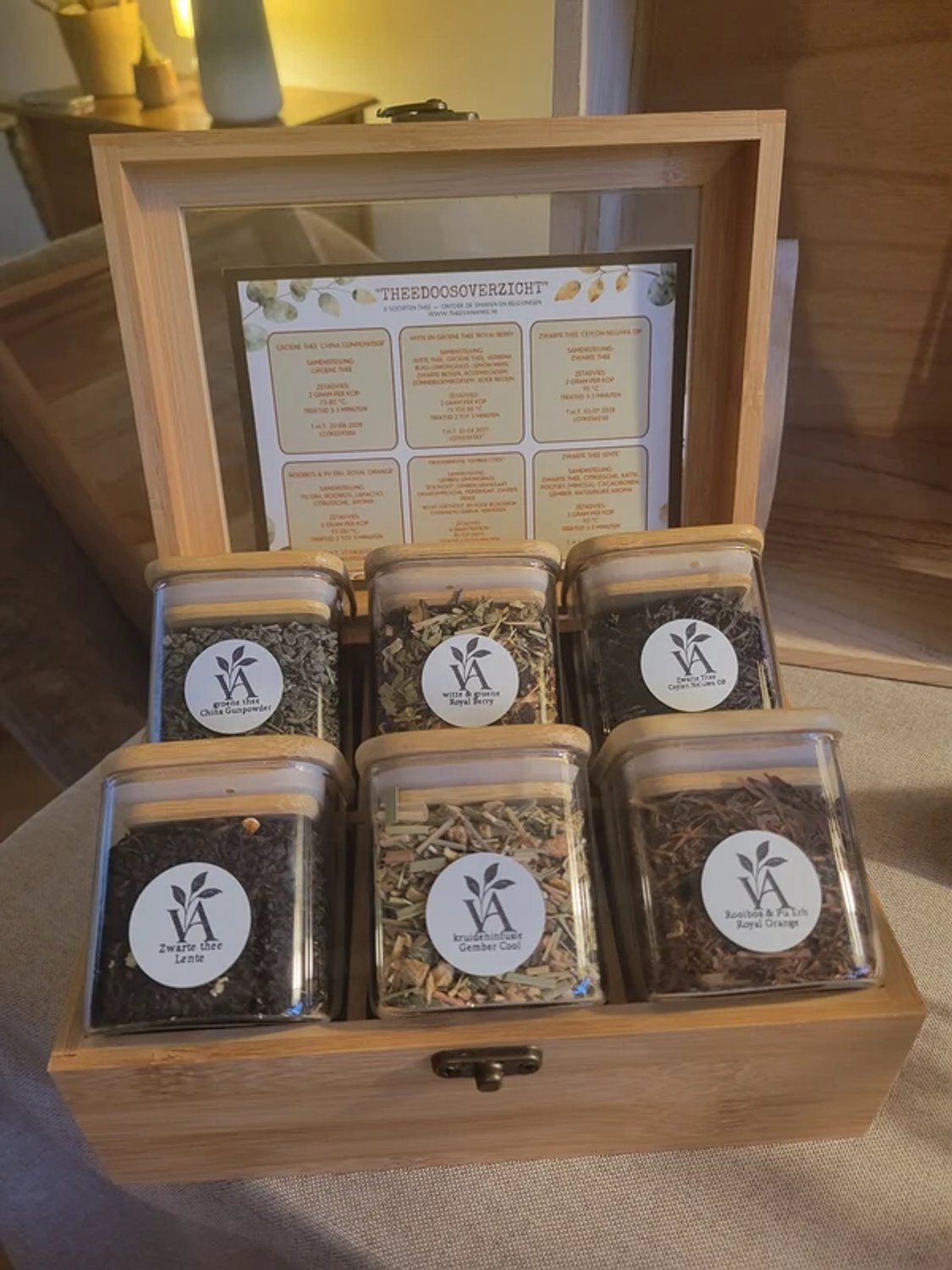 Luxe theedoos - TheeVanAnke - 6 soorten losse thee - groene thee - witte thee - zwarte thee -kruideninfusie - rooibos