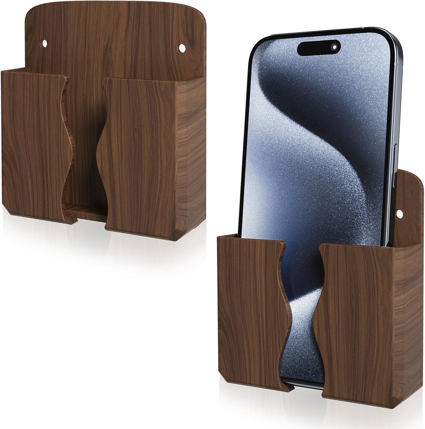 2 stuks Wandtelefoonhouder Telefoonstandaard met oplaadopening (houtlook)