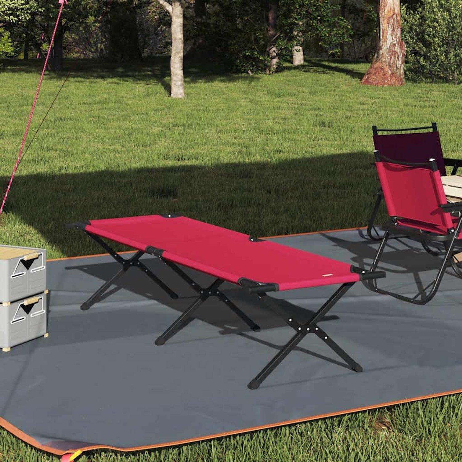 Campingbed in rood, stabiel veldbed met stalen frame voor outdoor, tuin en reizen, 193 x 69 x 45 cm, klapbed voor camping