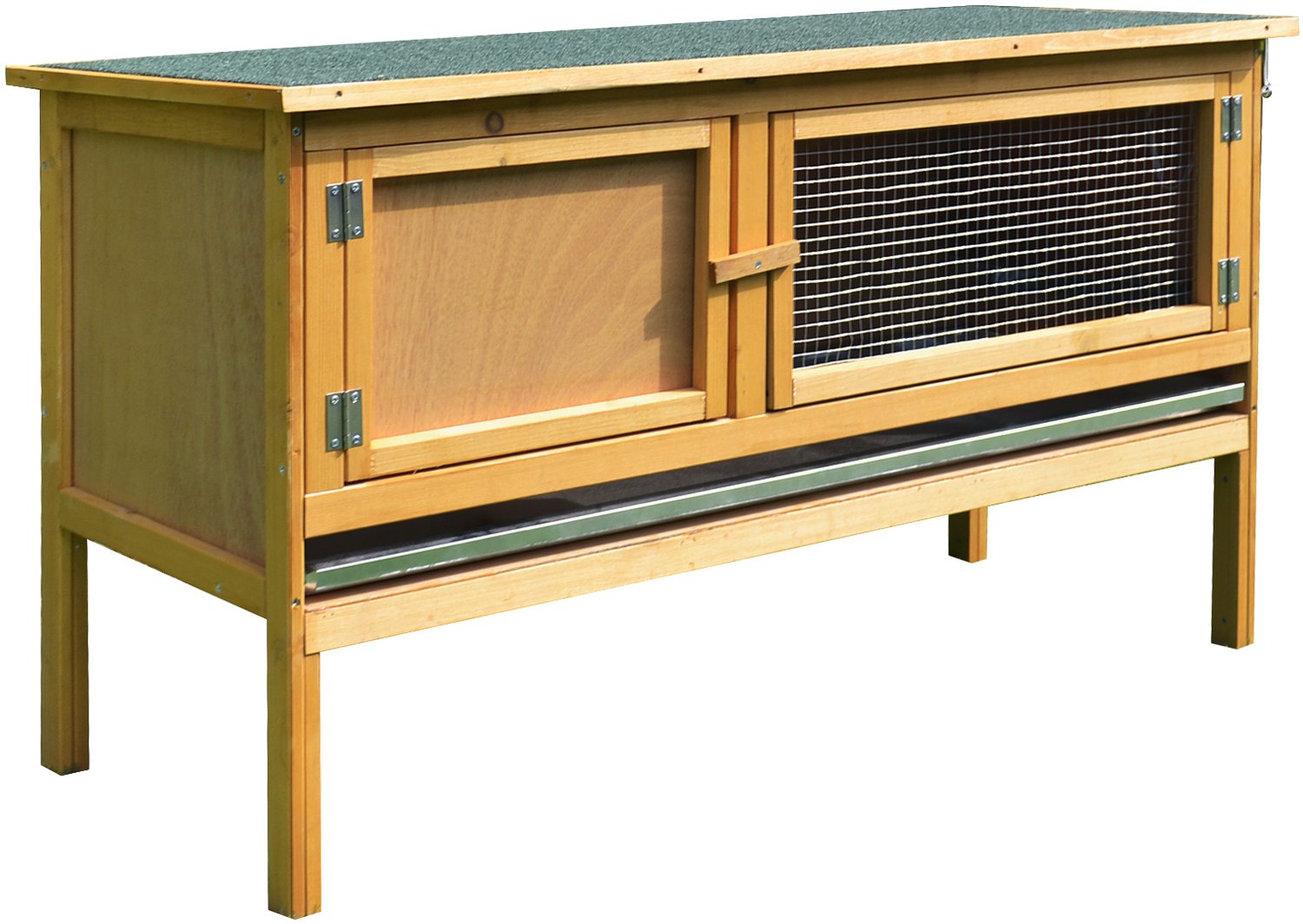 Pawona Konijnenhok van dennenhout - Met klapdak en uitschuifbare lade - 115 x 44,3 x 65 cm - Geel/Groen