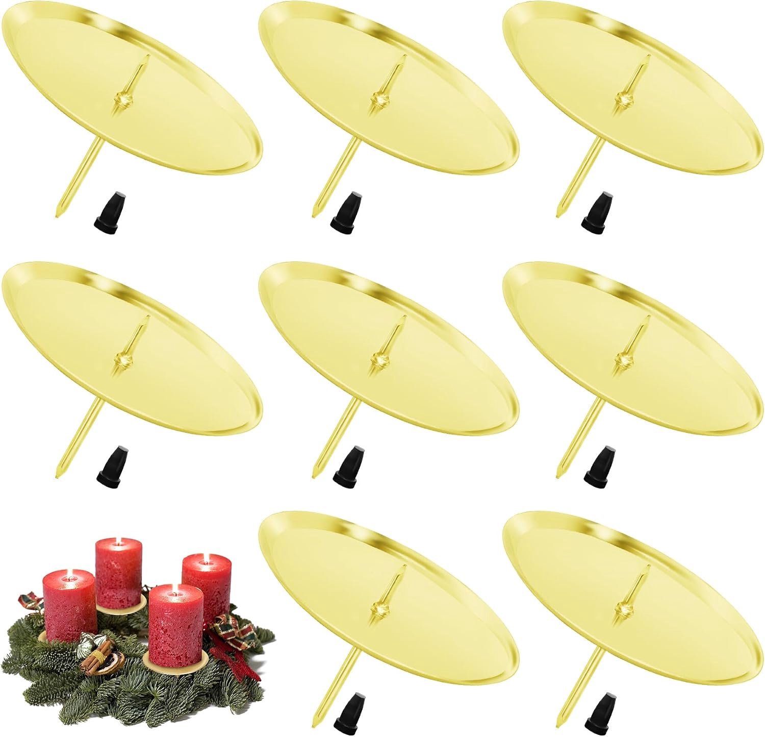 8 stuks adventskrans, kaarsenhouders, metaal, kaarsenhouder met doorn van 6 cm, voor doe-het-zelf adventskransdecoratie, adventskransdecoratie, adventskaarsenbord, adventskaarsenhouder, goud