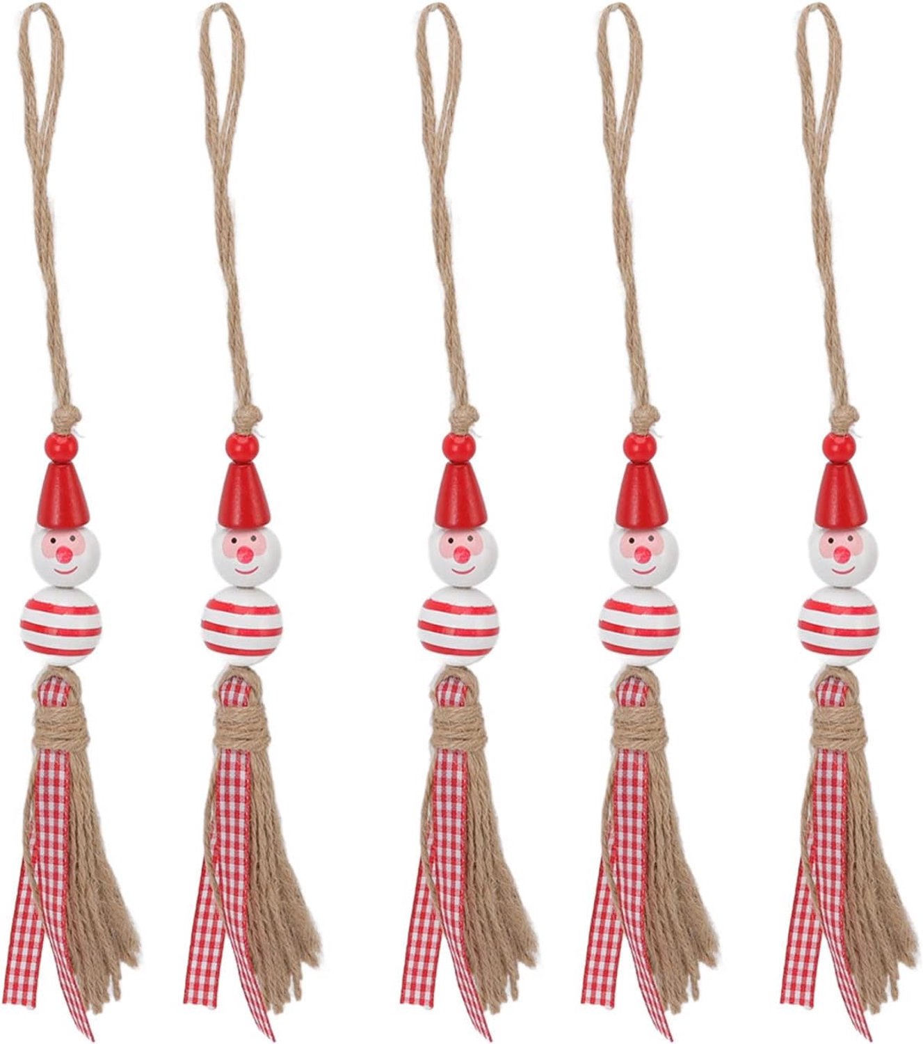 5 Stuks Kerstkralen Ornament, Schattige Heldere Kleuren Sterke Houten Sneeuwpop Houten Kralen Kerstprint Houten Kralen Met Touw Sjaal Houten Kralen Voor Boomdeur Slaapkamer(Ball Bead Grid-Rood)