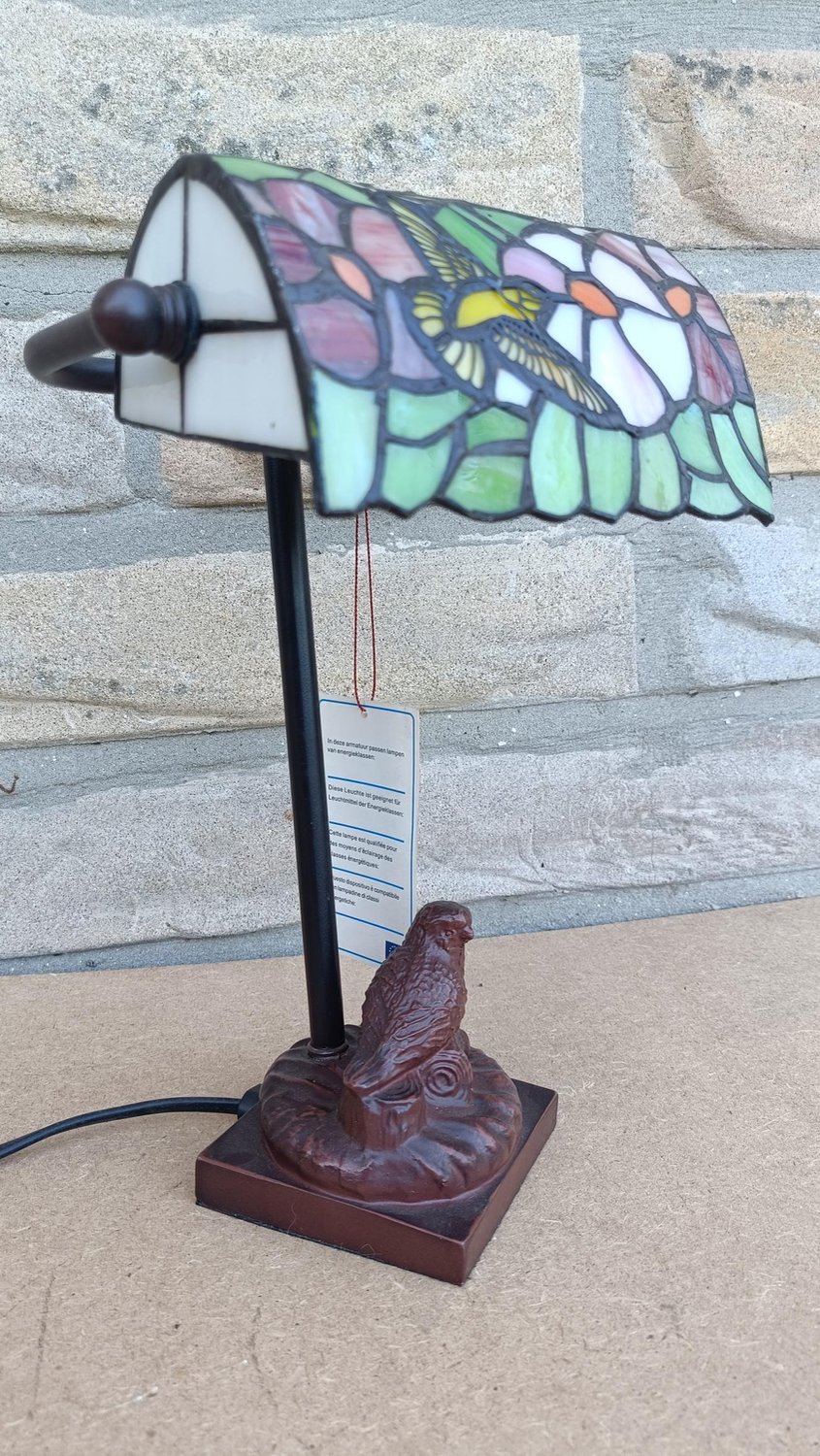 LumiLamp Tiffany Tafellamp 15x15x33 cm Groen Roze Glas Vogel Tiffany Bureaulamp