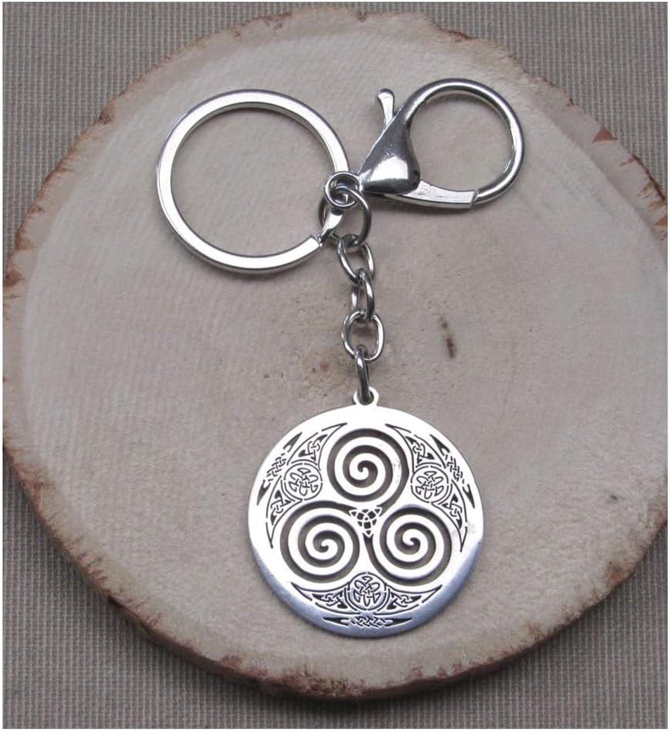 Roestvrij staal Triskel Triskelion medaillon-symbool., zilver., 9 x 3,5 cm