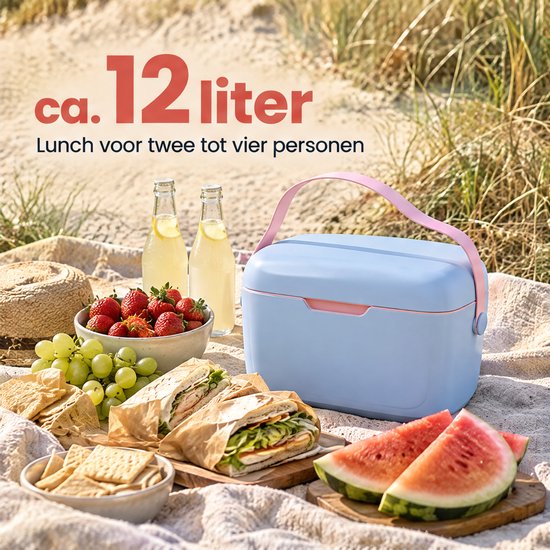 Lomera Koelbox 12 Liter Blauw - Kleine Passieve Koelbox met Schouderband - Draagbare Frigobox voor Picknick, Strand en Camping - Isolatiebox - Thermobox - Coolbox van Lomera — afbeelding 4