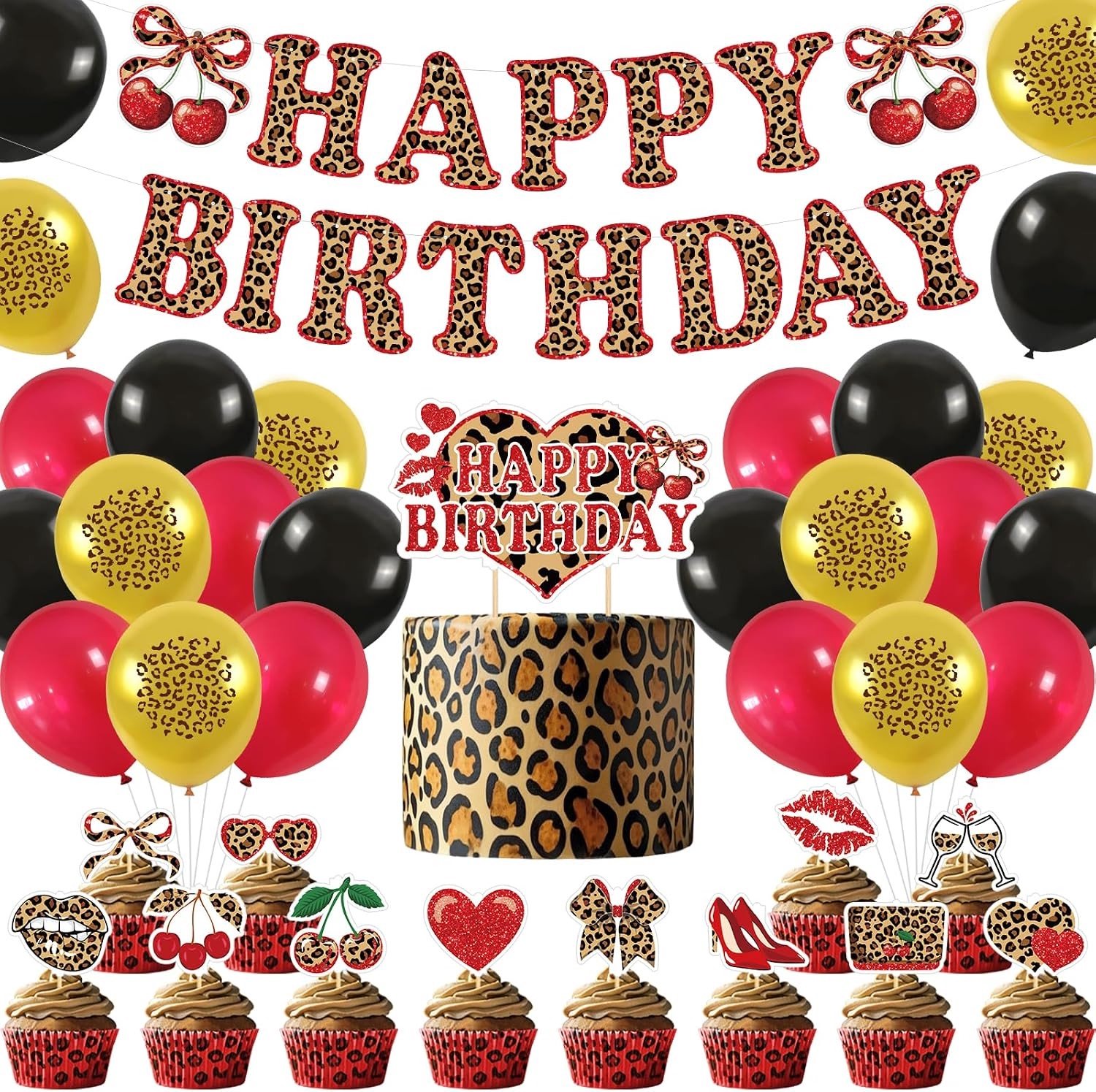 Leopard Feestdecoraties voor Verjaardagen en Babyshowers, 38 Delen met Cheetah Ballonnen en Cupcake Banner, Perfect voor Dieren Thema Feesten
