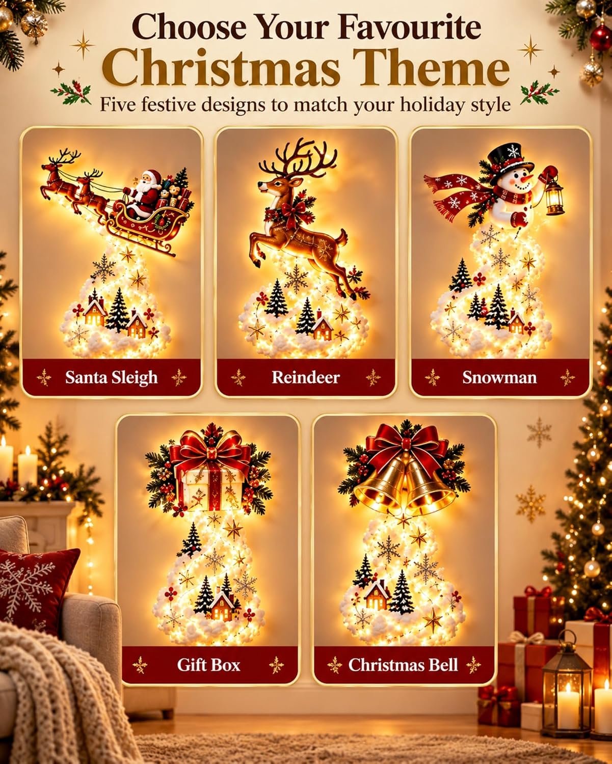 Wandlamp - Kerstversiering - Led Lights - Kerstthema - De Kerstman - Feestelijke sfeer - Verlichting - Lampjes Slinger - Led Lights - Geschikt voor kerstdiners, familiebijeenkomsten en feestjes tijdens de feestdagen - Verrassingscadeau - rood – foto 6