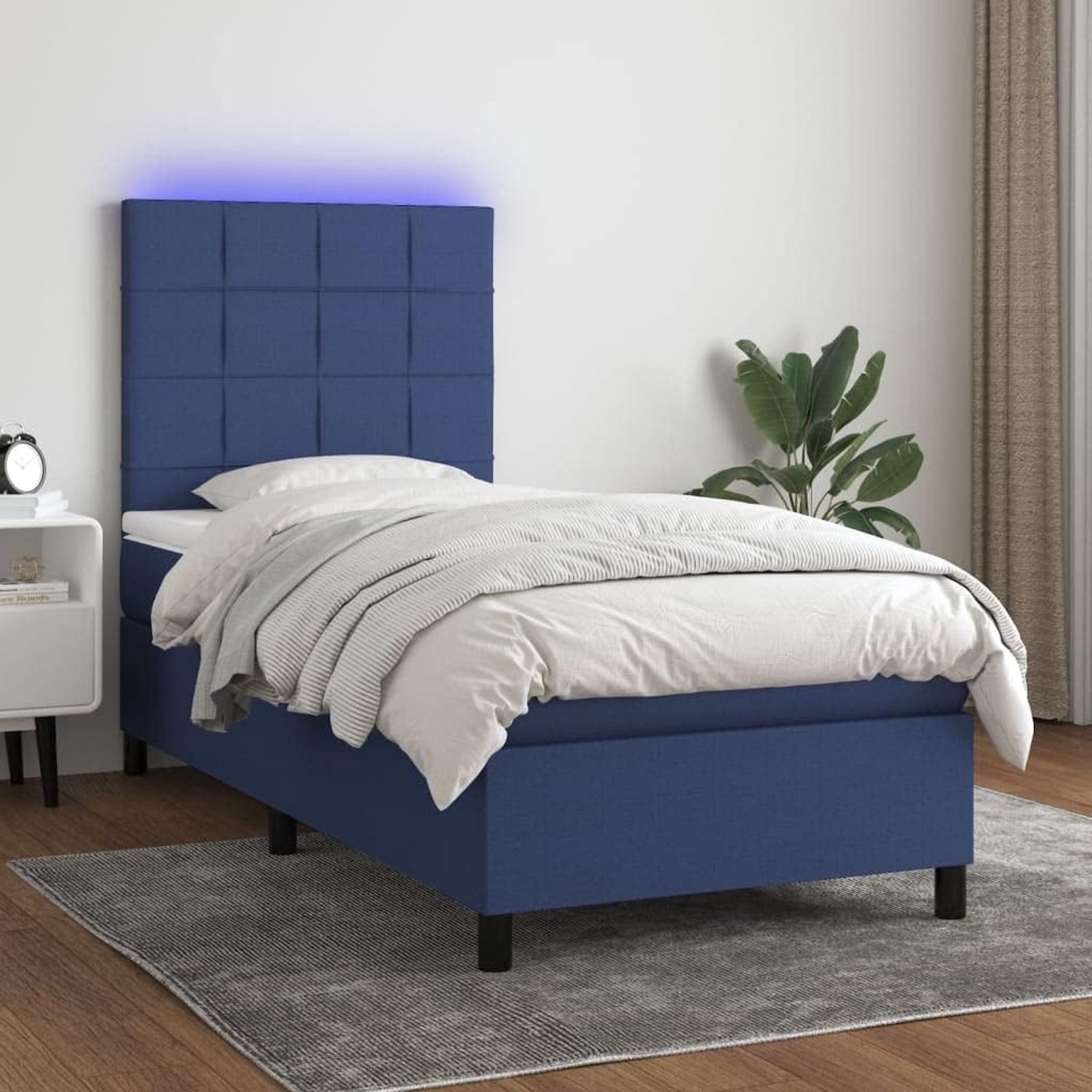 Bed tweepersoonsbed boxspringbed met matras en led blauw 100x200 cm stof geschikt voor familiekamer